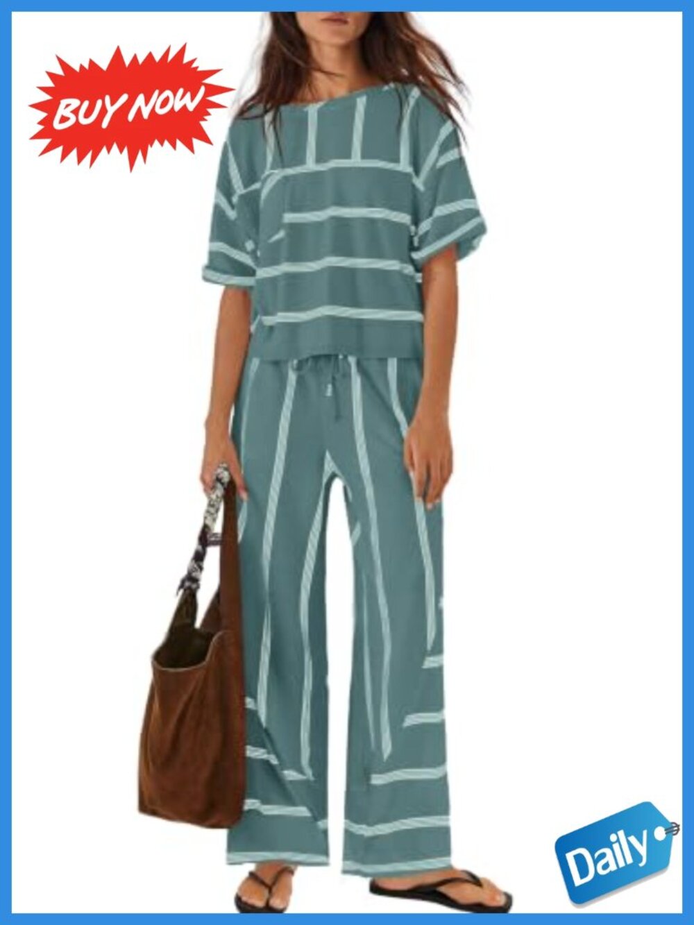 Women's 2 Piece Lounge Set Striped Vacation Outfit Cotton Pockets